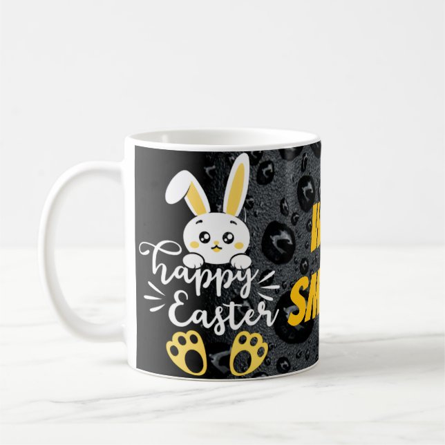 Cute Happy Easter Bunny with Yellow Paw Custom  Coffee Mug (Left)