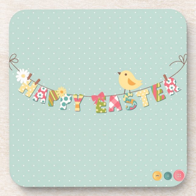 Cute Happy Easter Card Coaster (Front)