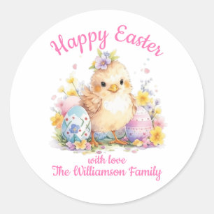Cute Happy Easter Chick Classic Round Sticker