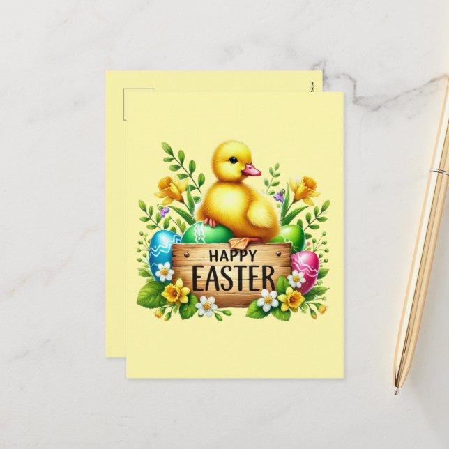 Cute Happy Easter chick  Holiday Postcard (Front/Back In Situ)