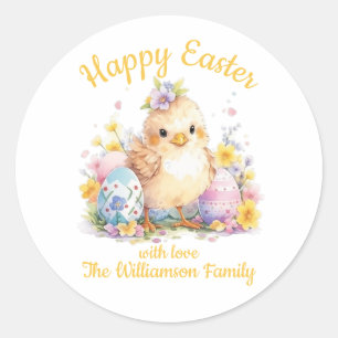Cute Happy Easter Chick Yellow Classic Round Sticker
