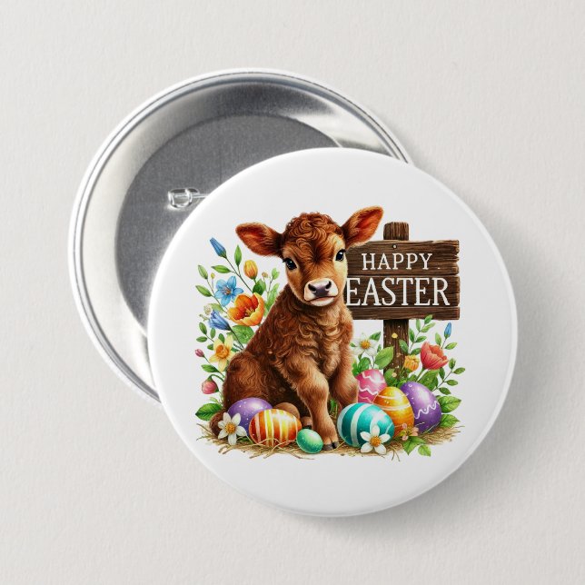 Cute Happy Easter cow 3 Inch Round Button (Front & Back)