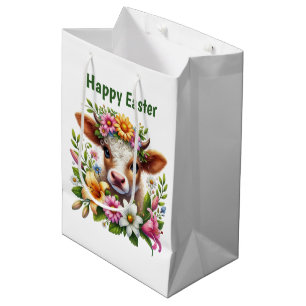 Cute Happy Easter cow customizable Medium Gift Bag