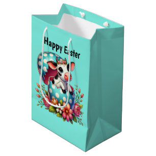 Cute Happy Easter cow customizable  Medium Gift Bag