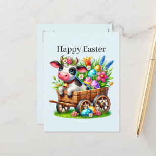 Cute Happy Easter cow farm animal  Holiday Postcard