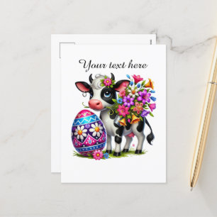 Cute Happy Easter cow farm animal Holiday Postcard
