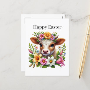 Cute Happy Easter cow farm animal  Holiday Postcard