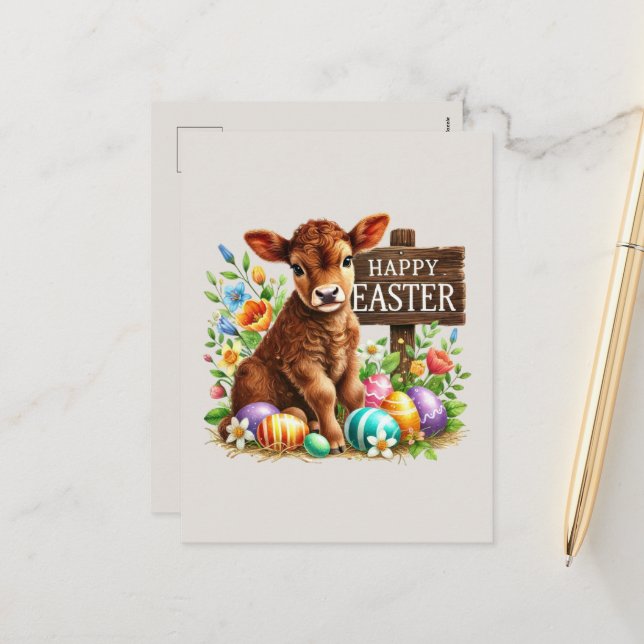 Cute Happy Easter cow  Holiday Postcard (Front/Back In Situ)