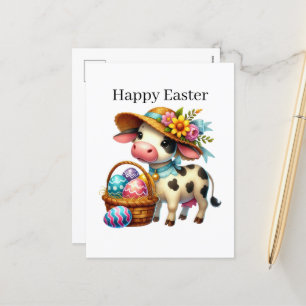 Cute happy Easter cow Holiday Postcard
