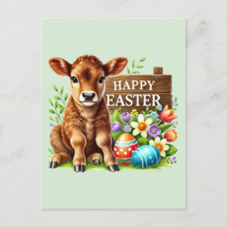 Cute Happy Easter cow Holiday Postcard