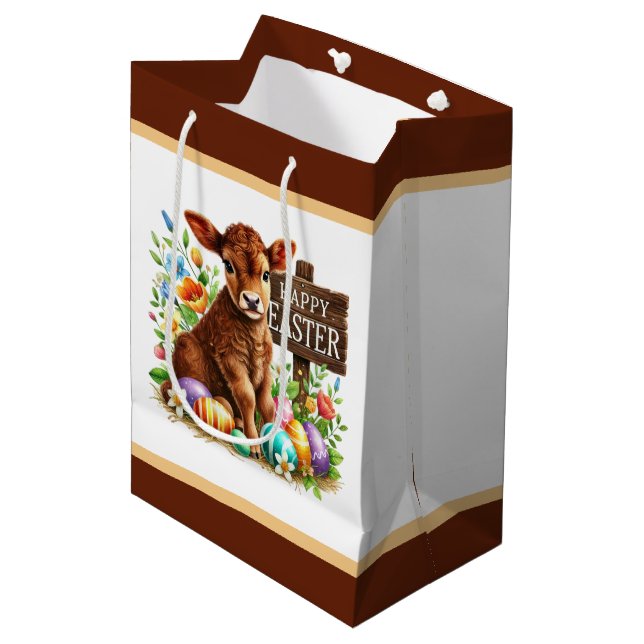 Cute Happy Easter cow Medium Gift Bag (Front Angled)