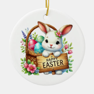 Cute Happy Easter customizable Ceramic Ornament