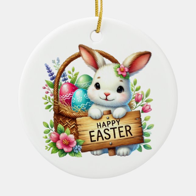 Cute Happy Easter customizable  Ceramic Ornament (Front)
