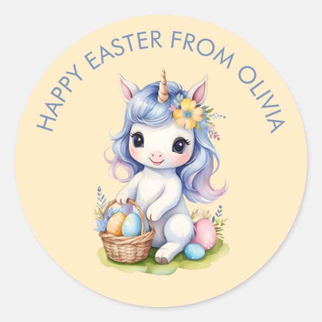 Cute Happy Easter Customizable Unicorn Sticker (Front)