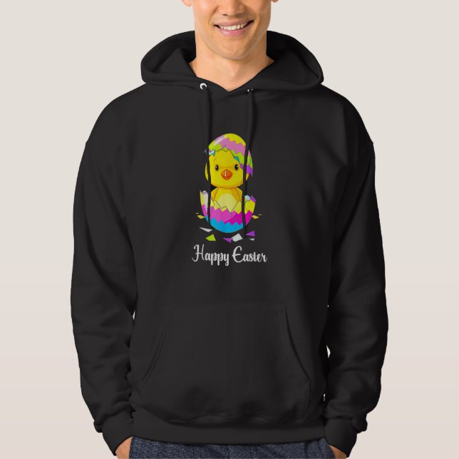 Cute Happy Easter Day 2021 Chick With Easter Egg B Hoodie (Front)