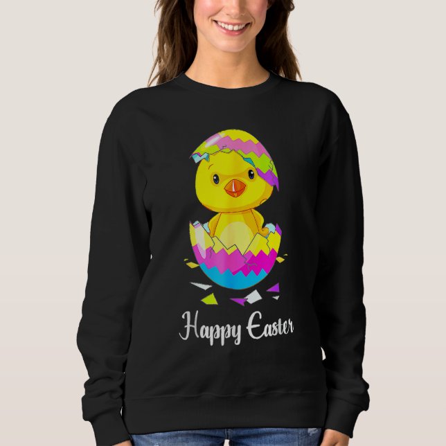 Cute Happy Easter Day 2021 Chick With Easter Egg B Sweatshirt (Front)