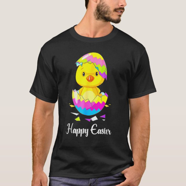 Cute Happy Easter Day 2021 Chick With Easter Egg B T-Shirt (Front)