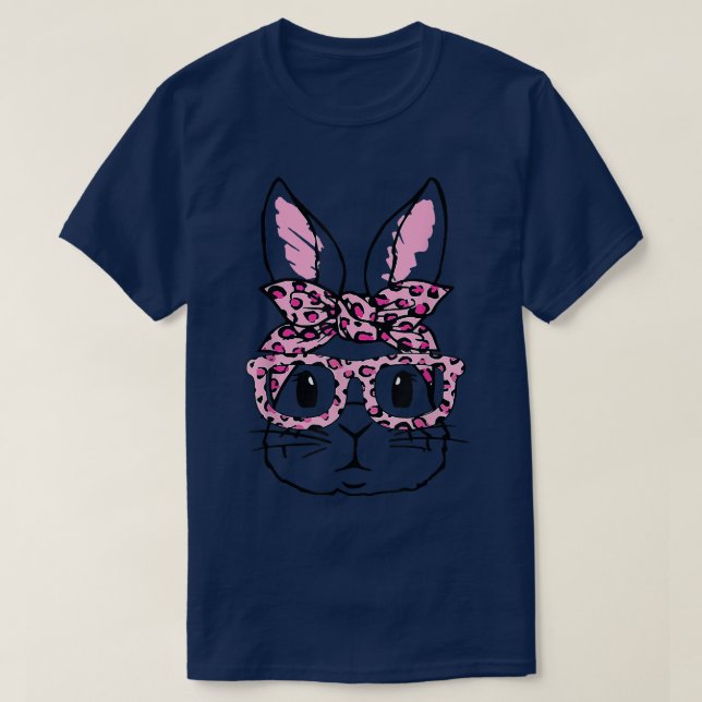 Cute Happy Easter Day Bunny Face Pink Leopard Glas T-Shirt (Design Front)
