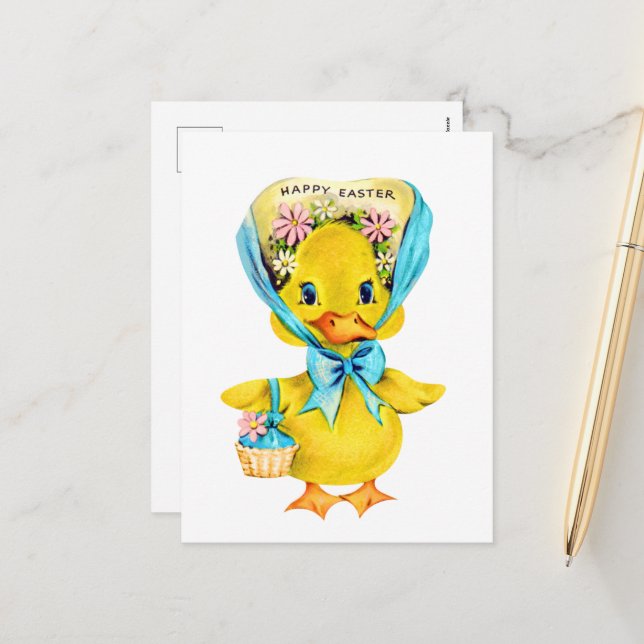 cute Happy Easter duck vintage Holiday Postcard (Front/Back In Situ)