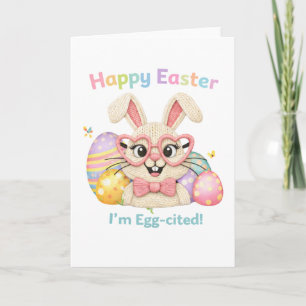 Cute Happy Easter Egg-cited Bunny  Card