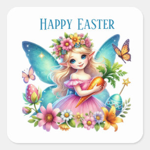 Cute Happy Easter fairy add message Holiday  Square Sticker