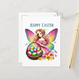 Cute Happy Easter Fairy add text  Holiday Postcard