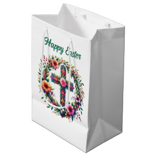 Cute Happy Easter floral Cross customizable Medium Gift Bag
