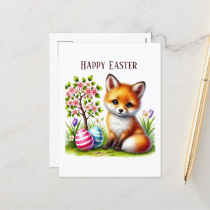 Cute Happy Easter fox add message  Holiday Postcard