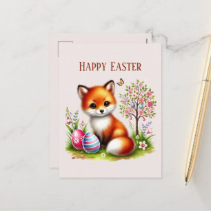 Cute Happy Easter fox add message Holiday Postcard