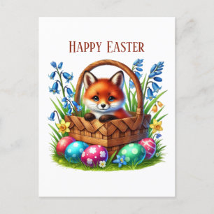 Cute Happy Easter fox add message  Holiday Postcard