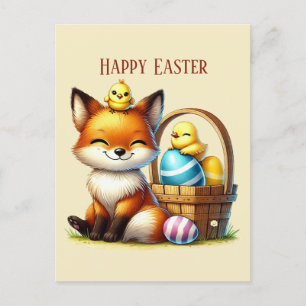 Cute Happy Easter fox add message  Holiday Postcard