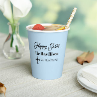 Cute Happy Easter He Has Risen Bible Verse Blue Paper Cups