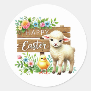 Cute Happy Easter lamb Classic Round Sticker