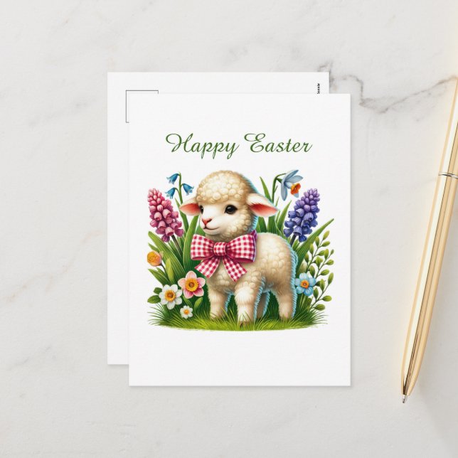 Cute Happy Easter lamb  Holiday Postcard (Front/Back In Situ)