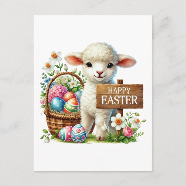 Cute Happy Easter lamb  Holiday Postcard (Front)