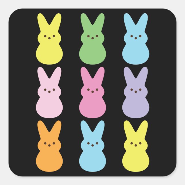 Cute Happy Easter Marshmallow Bunnies Kids Square Sticker (Front)