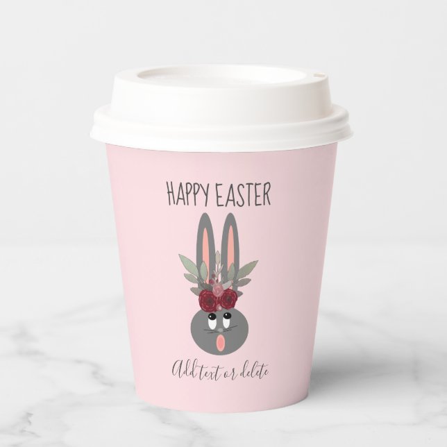 Cute Happy Easter Party Pink Bunny Custom Paper Cups (Front)