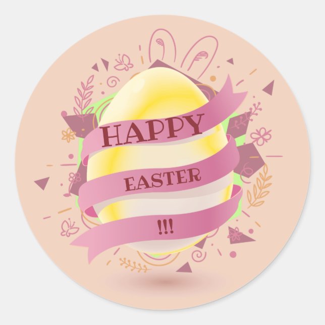 Cute Happy Easter -Pink Classic Round Sticker (Front)
