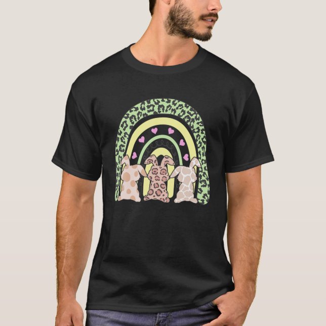 Cute Happy Easter Rainbow Leopard Easter Bunny Rab T-Shirt (Front)