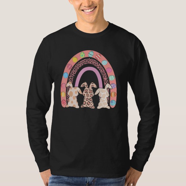 Cute Happy Easter Rainbow Leopard Easter Bunny Rab T-Shirt (Front)