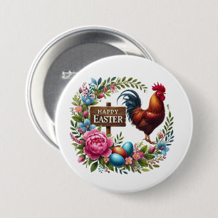 Cute Happy Easter rooster  3 Inch Round Button