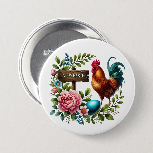 Cute Happy Easter rooster 3 Inch Round Button (Front & Back)