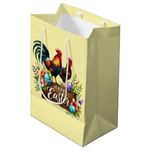 Cute Happy Easter rooster Medium Gift Bag
