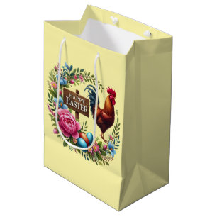 Cute Happy Easter rooster Medium Gift Bag