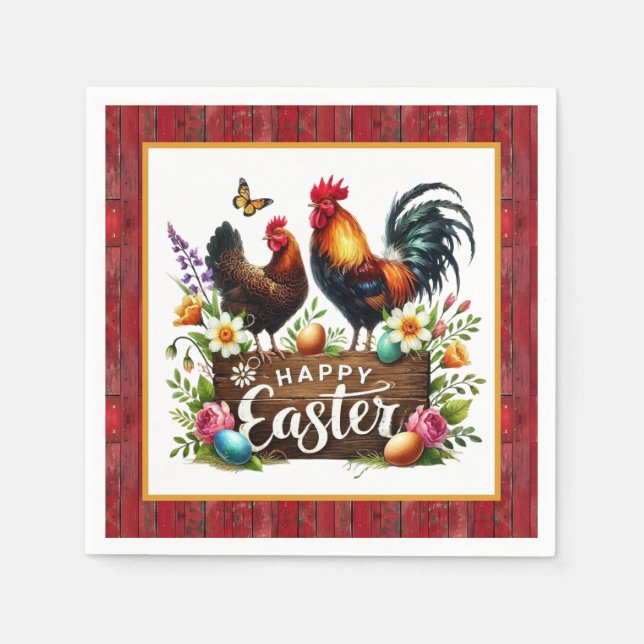 Cute Happy Easter rooster Napkin (Front)