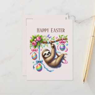 Cute Happy Easter sloth  Holiday Postcard