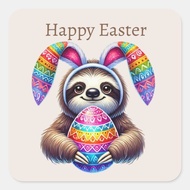 Cute Happy Easter sloth  Square Sticker (Front)