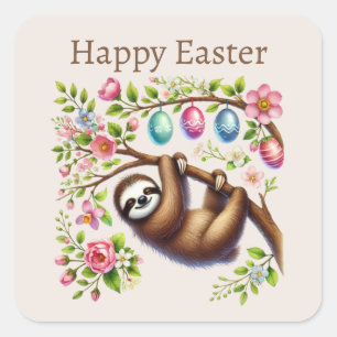 Cute Happy Easter sloth  Square Sticker