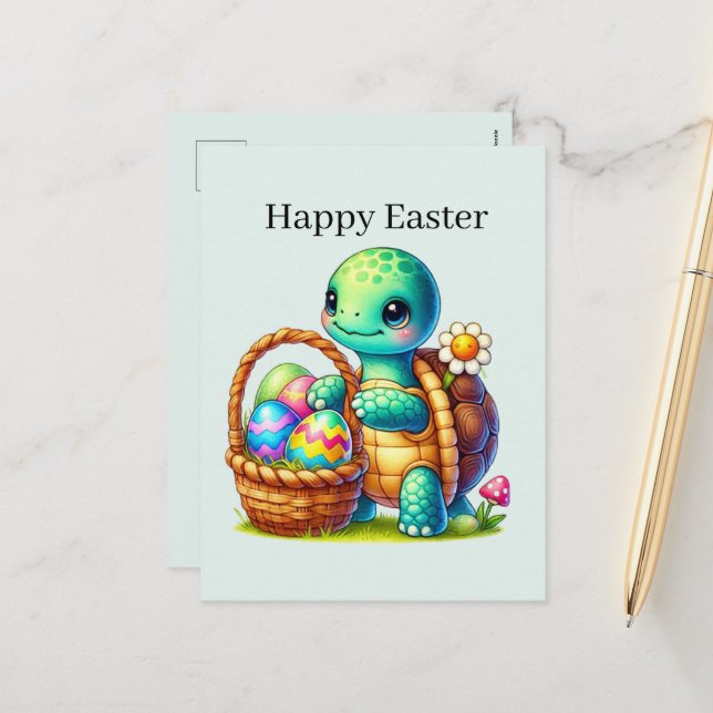 Cute happy Easter turtle Holiday Postcard (Front/Back In Situ)