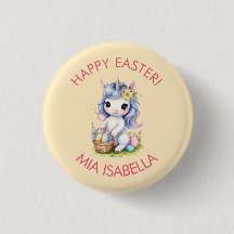 Cute Happy Easter Unicorn Button